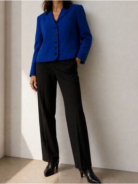 Kasper Vintage ASL Blue Wool Blazer Women’s Velvet Collar Cropped Jacket - 14